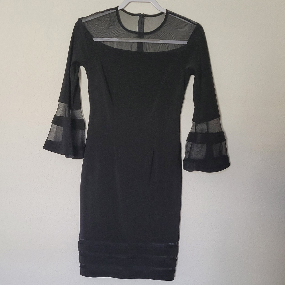 Joseph Ribkoff Black Dress with Mesh Accents Sz 4 - Picture 3 of 16